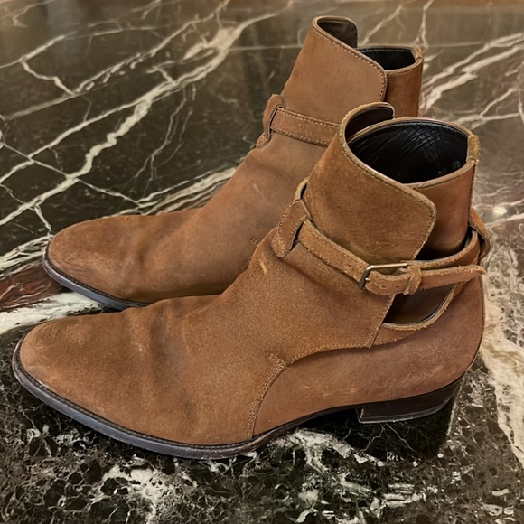 SAINT LAURENT Light Brown Suede Boots Ankle Strap Size 41 - Picture 3 of 10